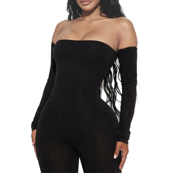 Fashion Nova Rayon Onesie Soothe Off On Shoulder Jumpsuit Leggings Sexy Bodycon - Picture 8 of 12